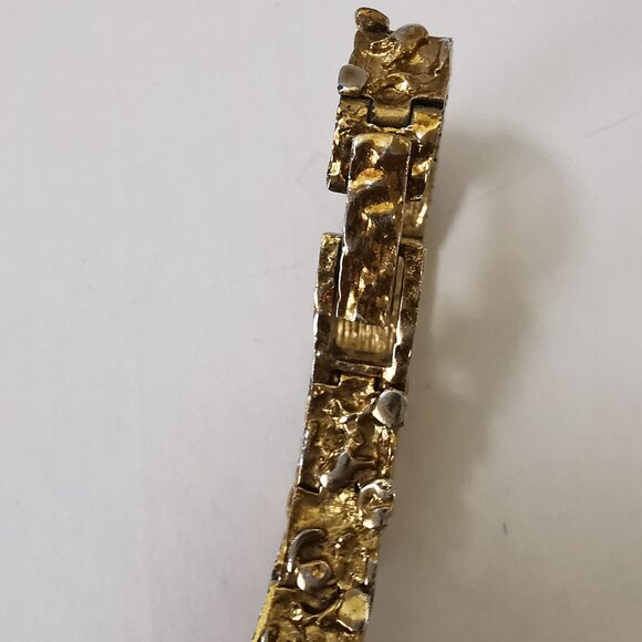 Vtg Waltham Ladies 15mm Watch Gold Nugget Style Band w Diamonds- RUNS - Picture 12 of 15